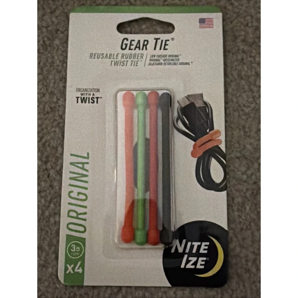 Nite Ize GearTie Reusable 3 in. Rubber Twist Tie 4 Pack Orange/Green/Red/Black
